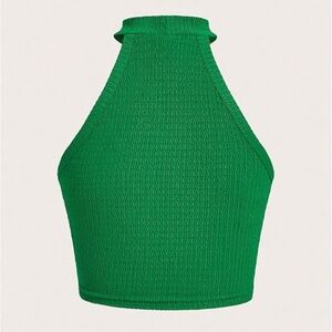 Aritzia Green Ribbed Halter Crop Top